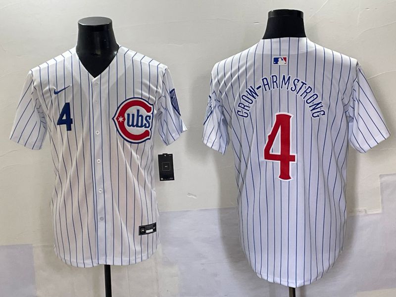 Men 2025 Chicago Cubs #4 Crow-Armstrong White Stripe Fashion Nike MLB Jersey style 7036->chicago cubs->MLB Jersey